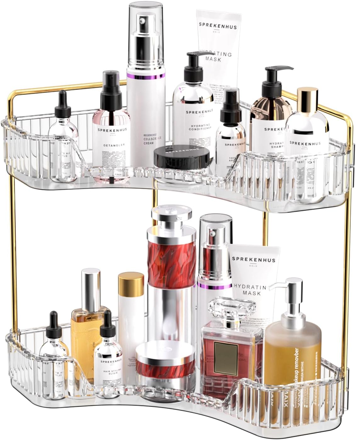 Luxury Gold Skincare - 2-poziomowy przezroczysty organizer łazienkowy na blat,